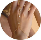 Chaîne pour main et doigt avec zircons - bracelet de main pour femme or