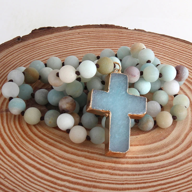 Chapelet Croix Collier Pendentif en Pierres Naturelles vert