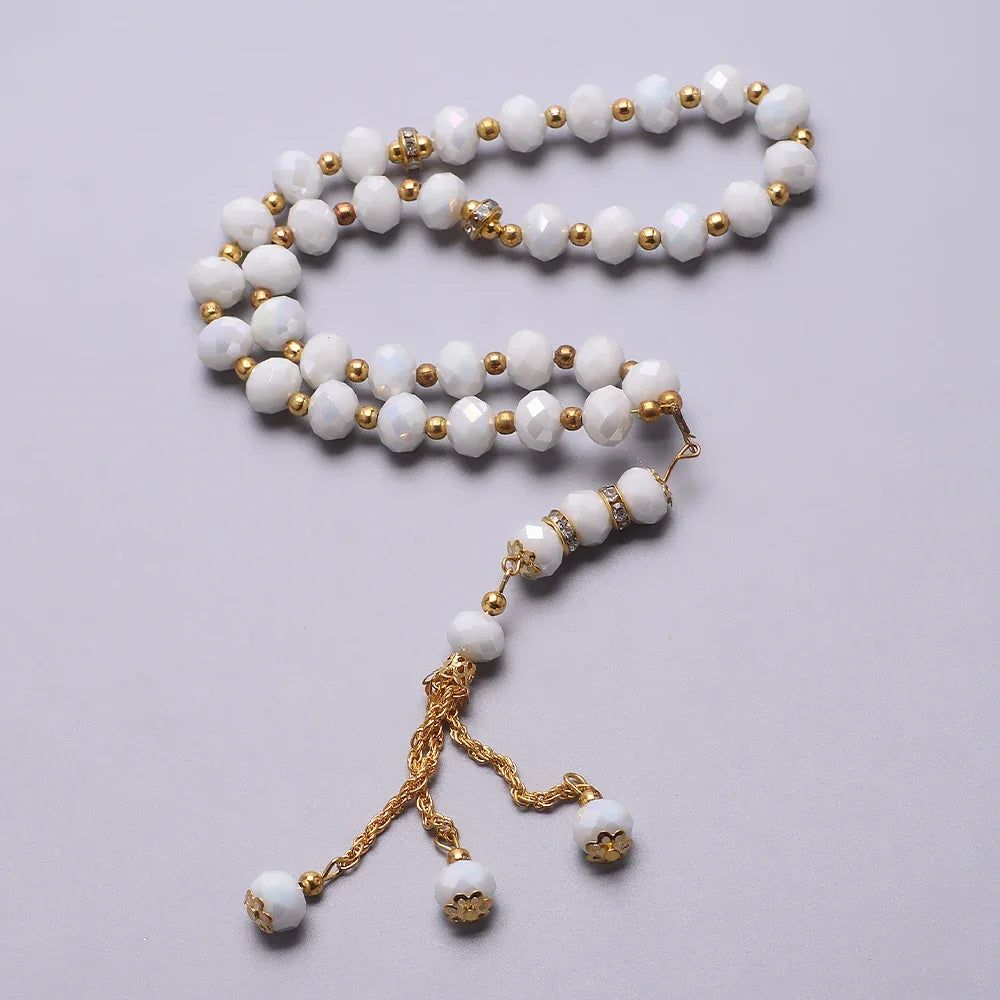 Rosario musulmano elegante - Tasbih islamico 33 perle bianco e dorato