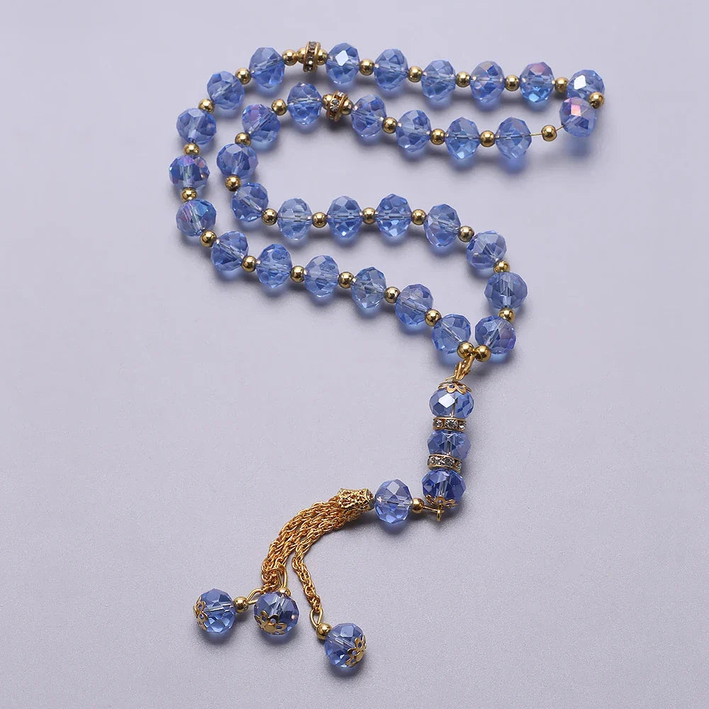 Rosario musulmano elegante - Tasbih islamico 33 perle blu e dorato