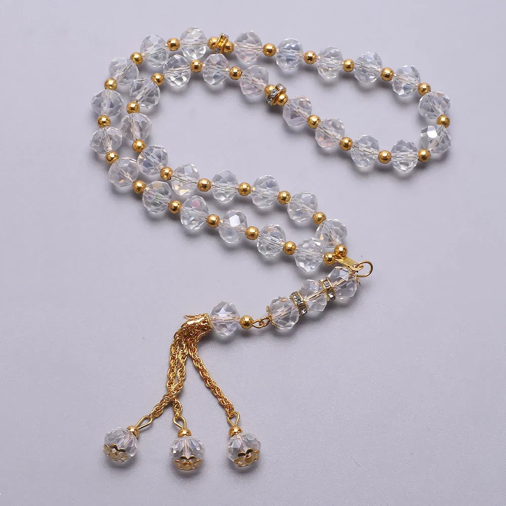 Rosario musulmano elegante - Tasbih islamico 33 perle cristallo e dorato