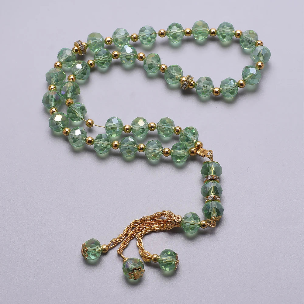 Rosario musulmano elegante - Tasbih islamico 33 perle verde giada e dorato