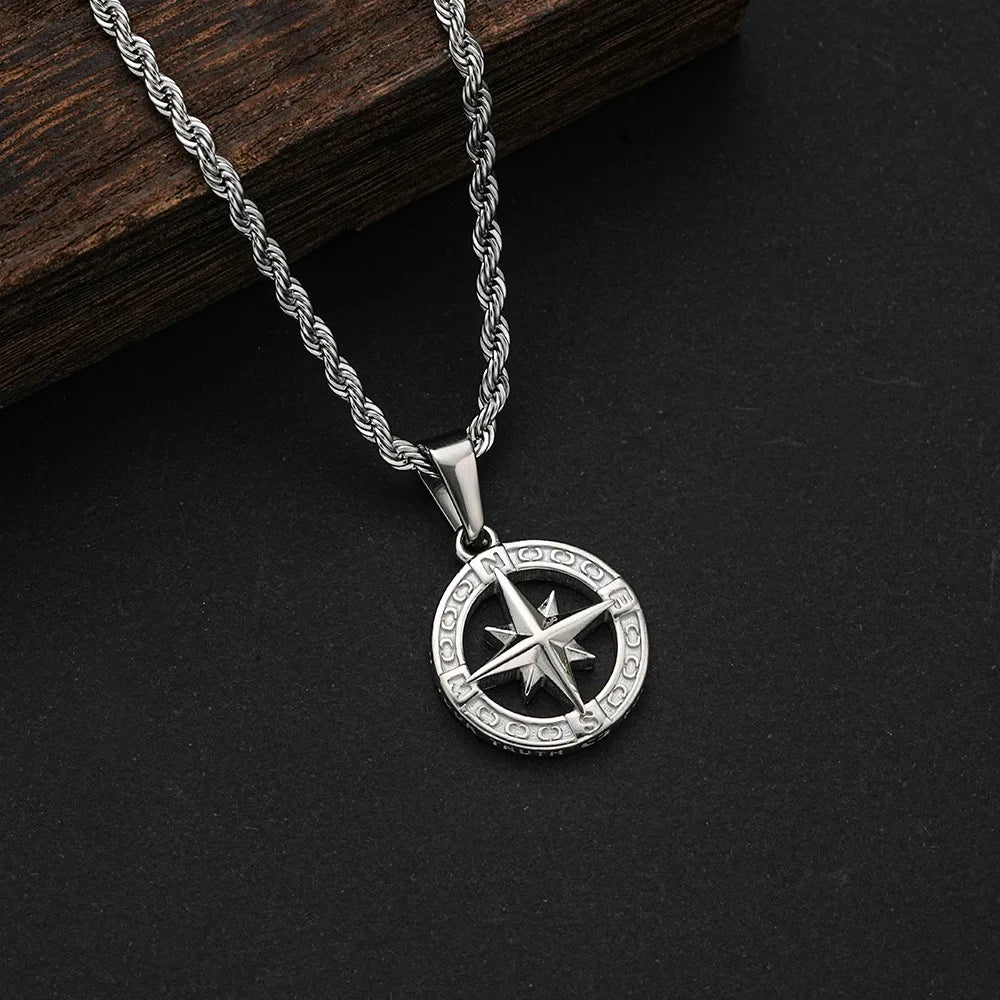 Collier avec Pendentif Boussole Rose des Vents argent