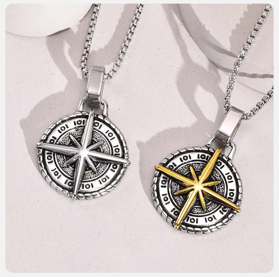 Collier avec Pendentif Boussole Rose des Vents pour Homme or
