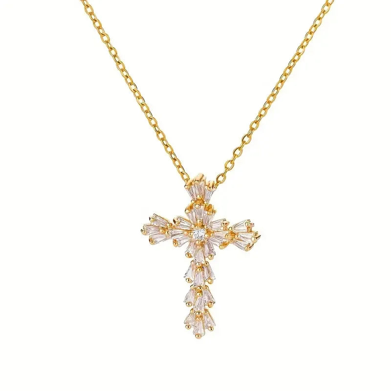 Collana con ciondolo croce cristalli oro