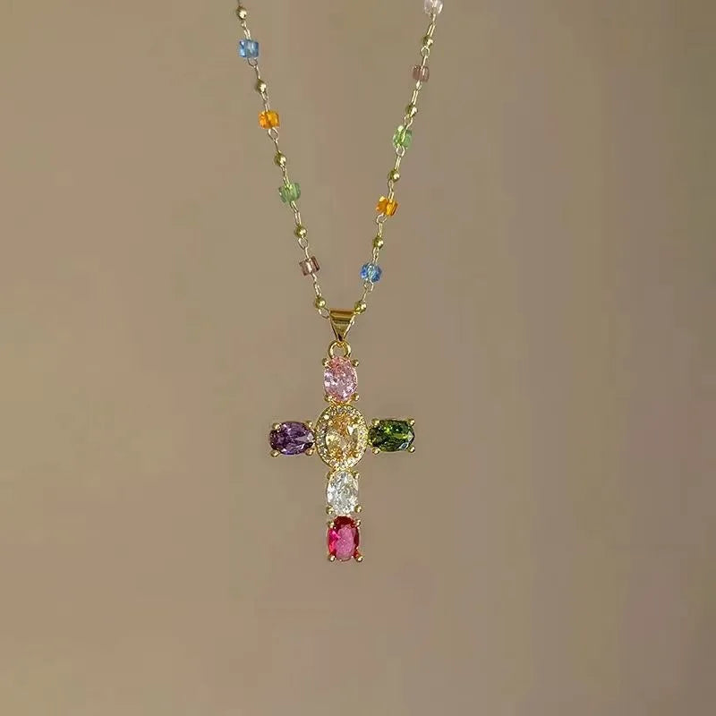 Collana con Ciondolo Croce in Zircone Donna