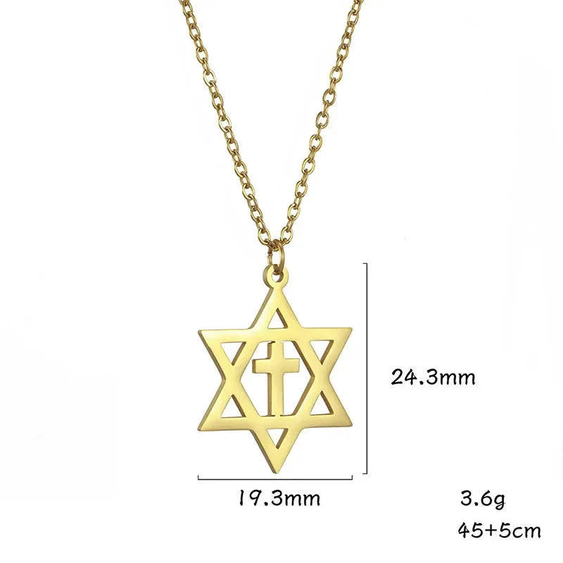 Collier avec pendentif croix et l'étoile de David symboles juifs orthodoxes