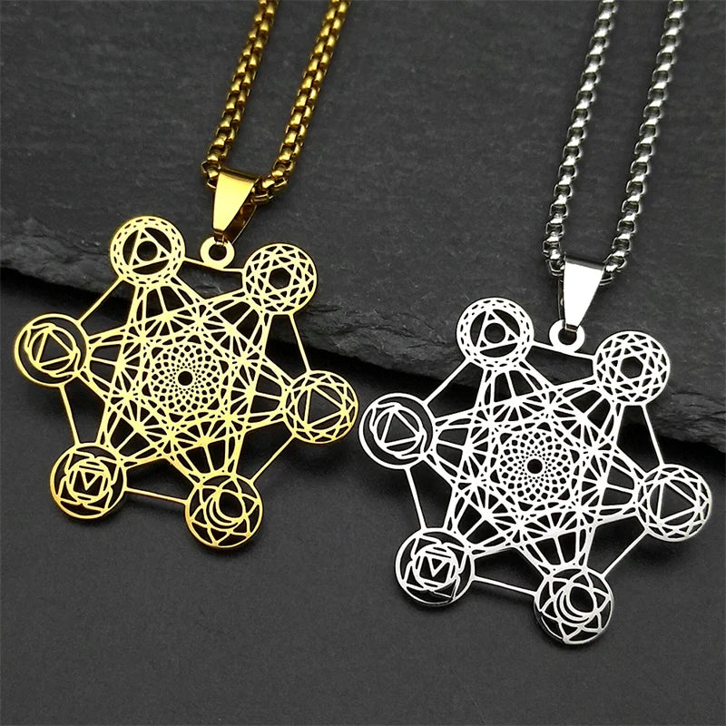 Collier avec Pendentif Cube de Métatron or