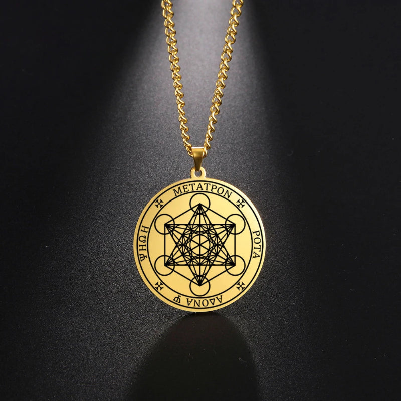 Collier avec Pendentif Cube Métatron or