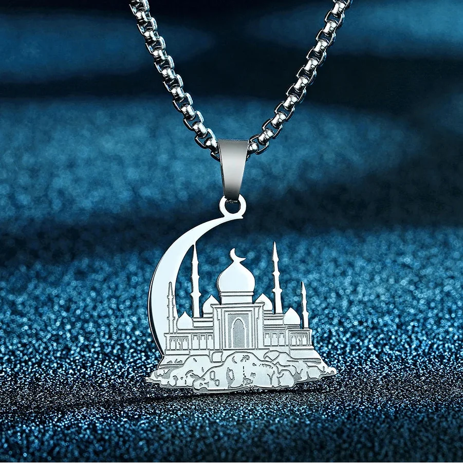 Náhrdelník s príveskom mešity na arabskom polmesiaci islám moslim striebro