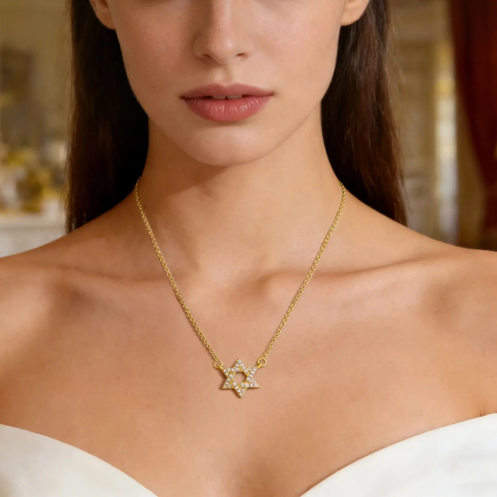 Necklace with a rhinestone Star of David pendant Jewish symbol gold