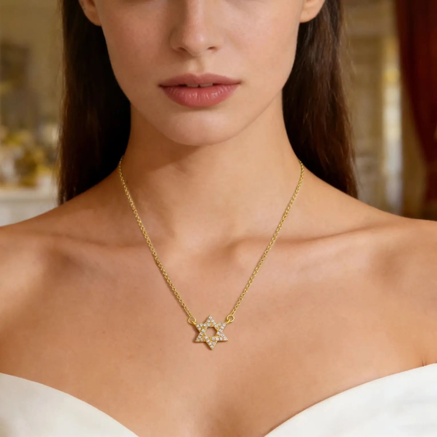 Necklace with a rhinestone Star of David pendant Jewish symbol gold