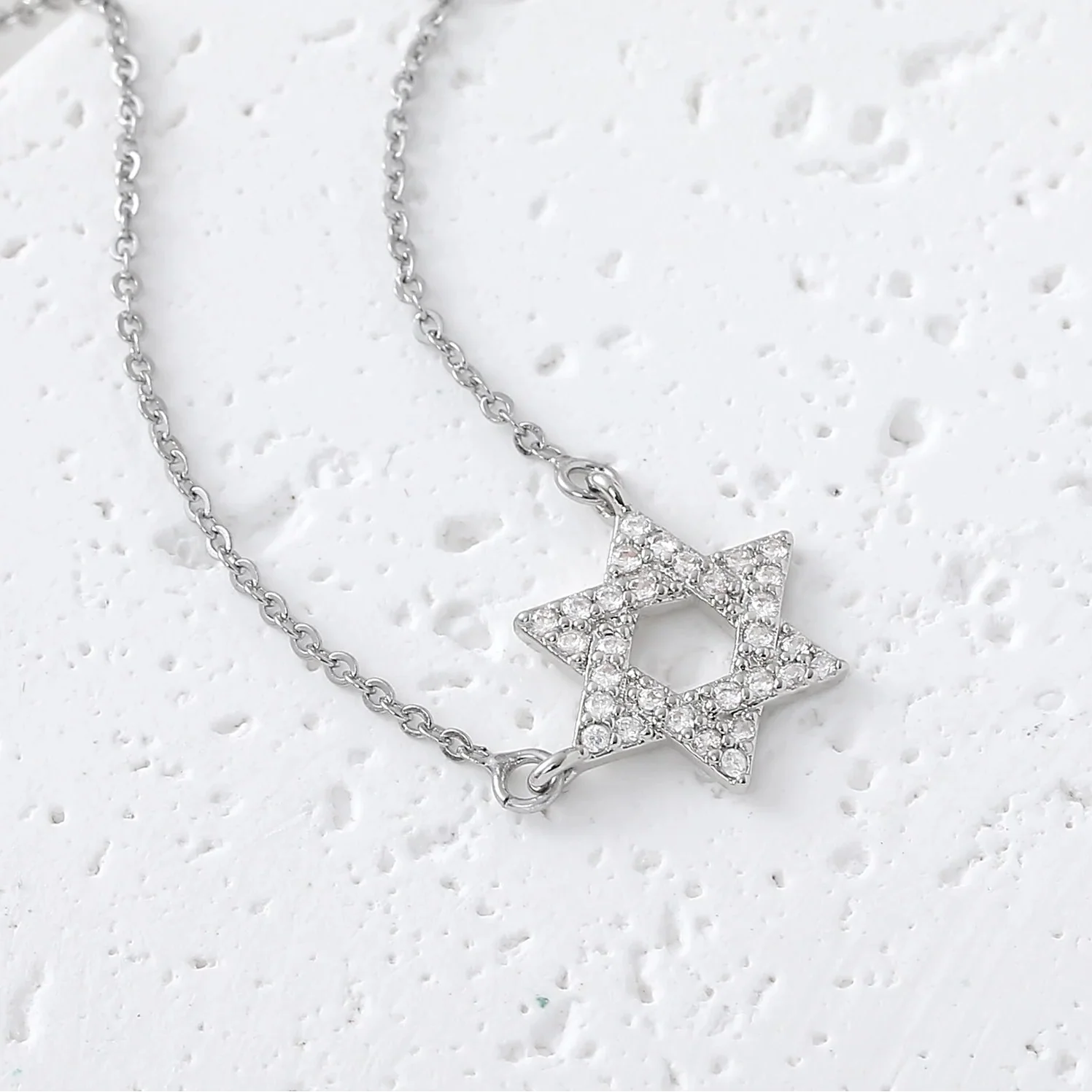 Necklace with a rhinestone Star of David pendant Jewish symbol silver