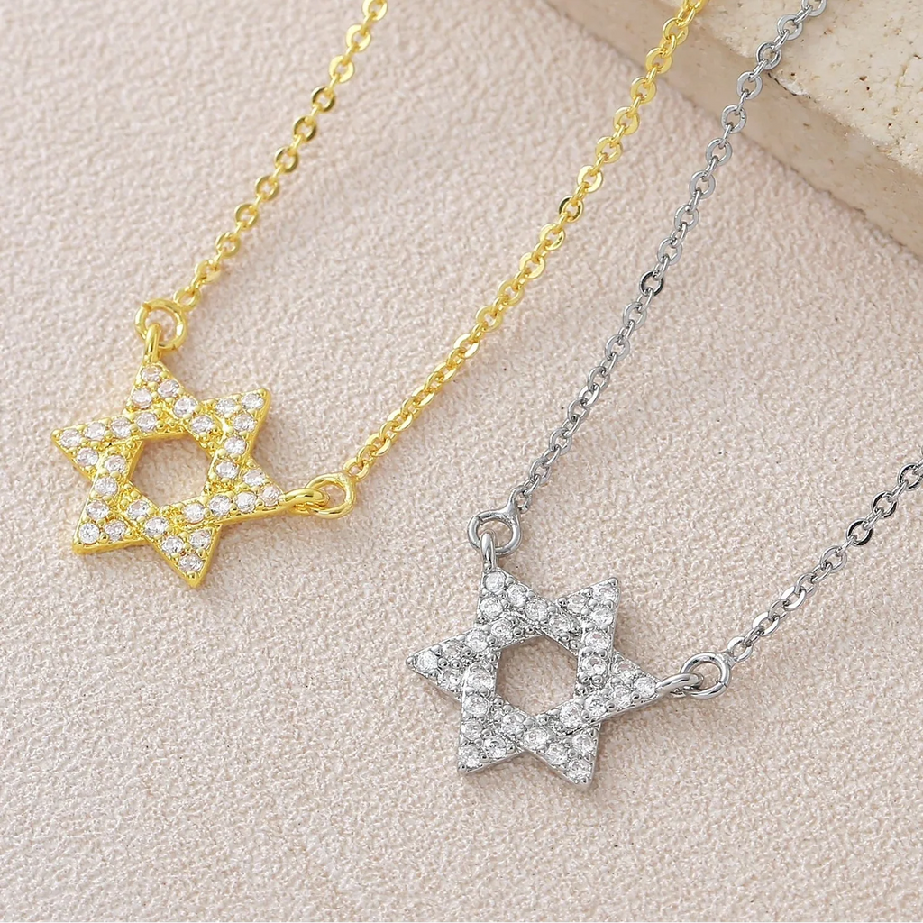 Necklace with a rhinestone Star of David pendant Jewish symbol 