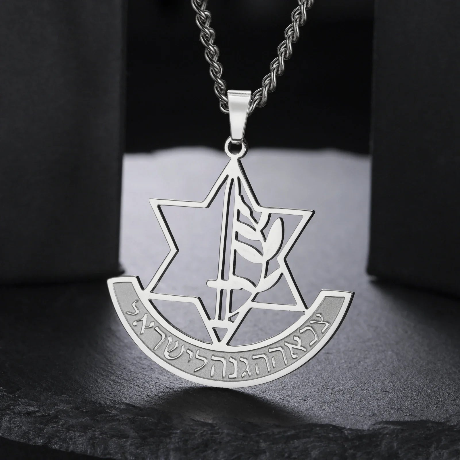 Halskette mit Anhänger des Davidsterns und symbolischer jüdischer Lilienblume in Silber