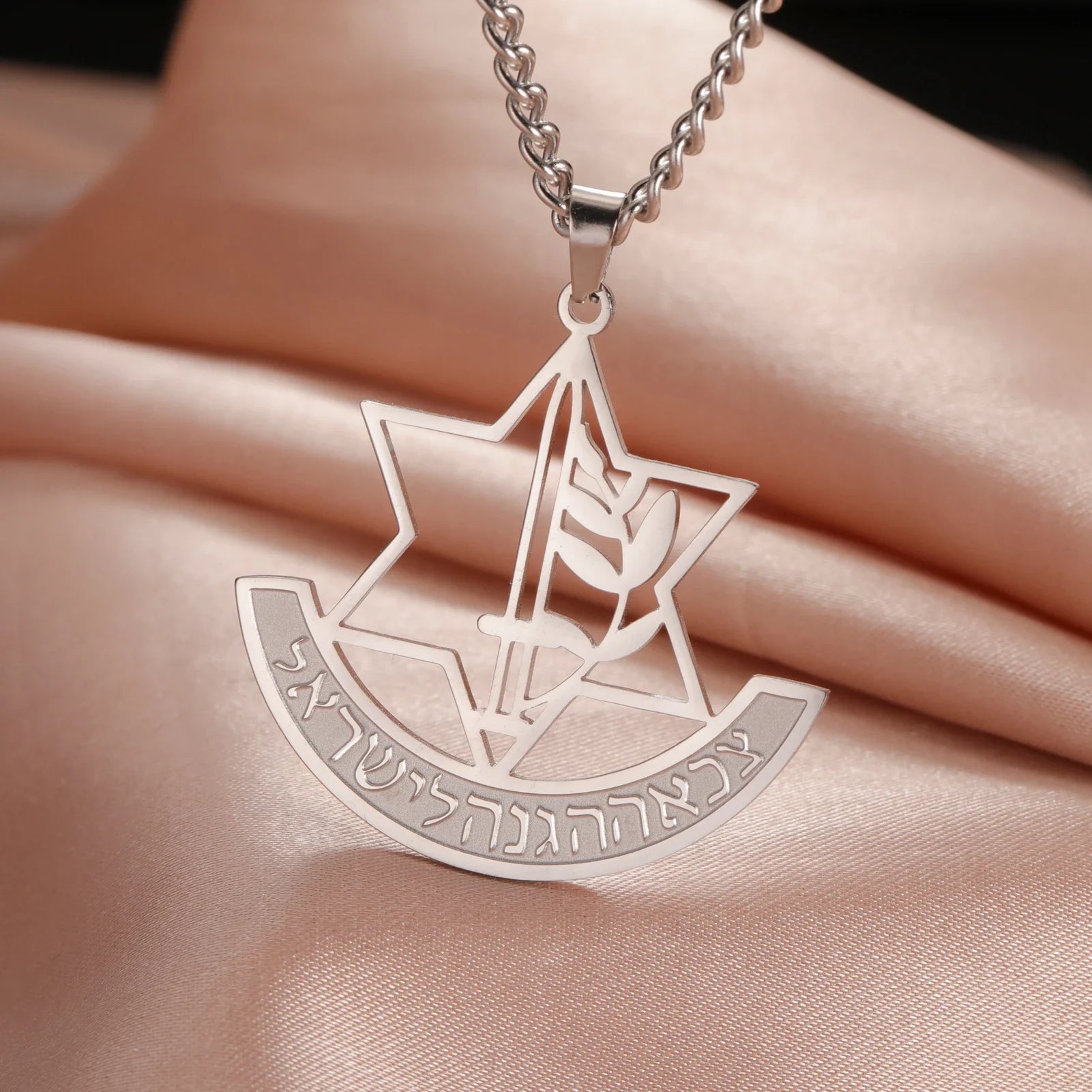 Halskette mit Anhänger des Davidsterns und symbolischer jüdischer Lilienblume in Silber