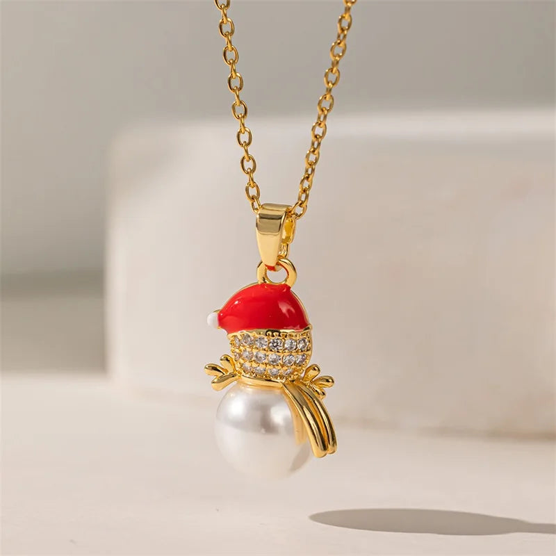 Collier avec Pendentif de Noël bonhomme de neige