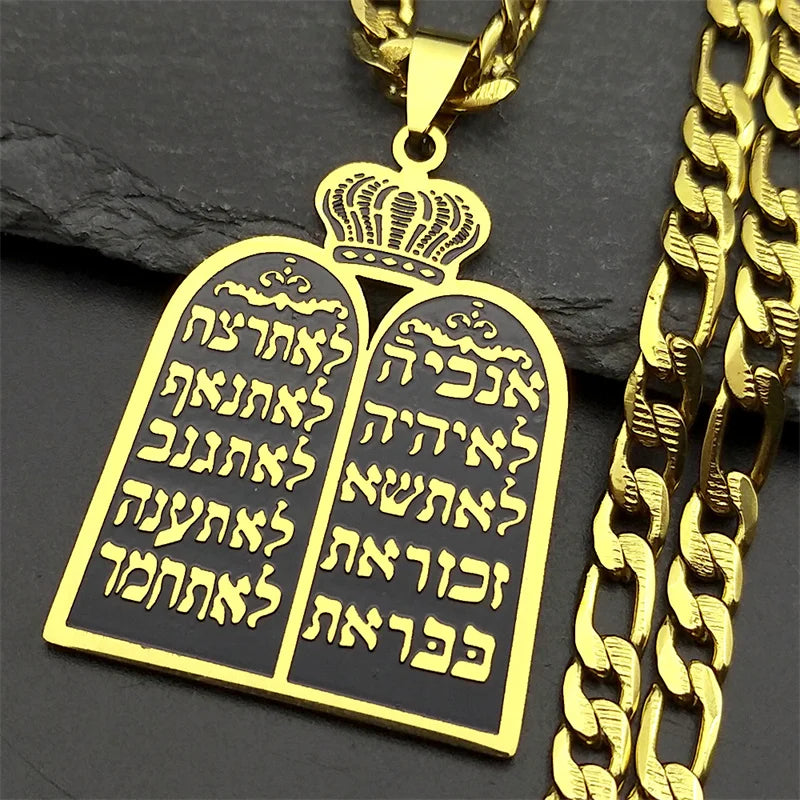 Necklace with Jewish prayer pendant the 10 commandments of the Torah gold