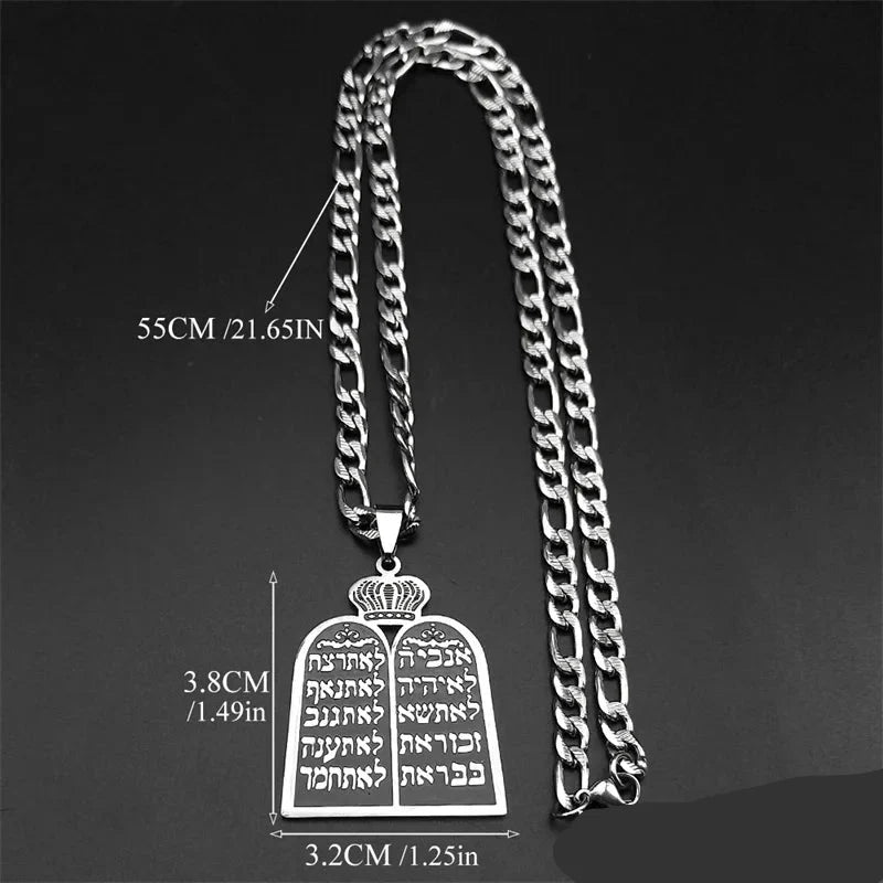 Necklace with Jewish prayer pendant the 10 commandments of the Torah