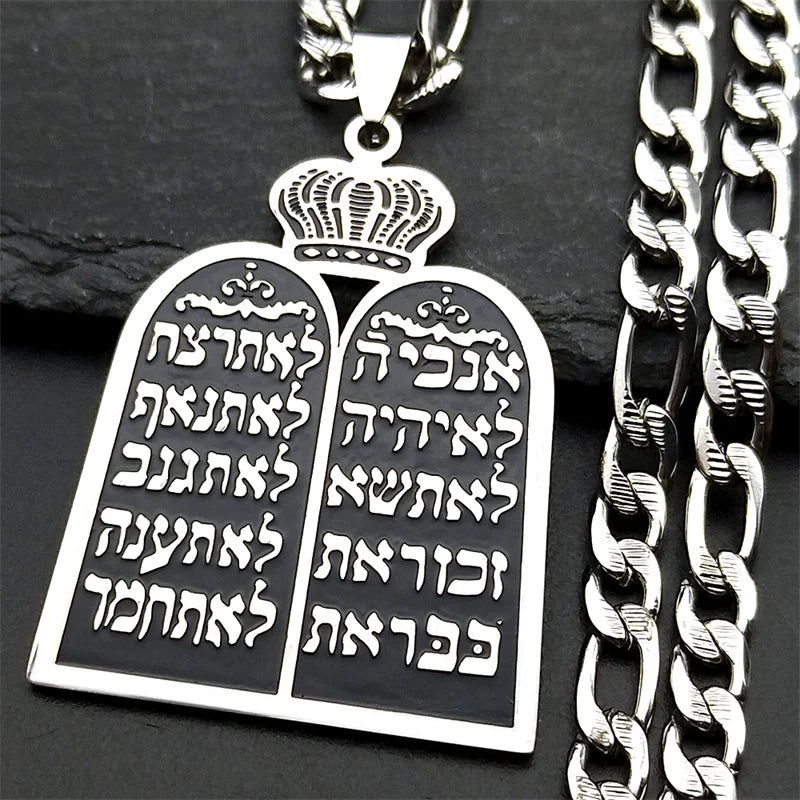 Necklace with Jewish prayer pendant the 10 commandments of the Torah silver