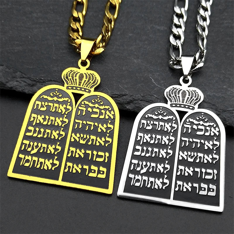 Necklace with Jewish prayer pendant the 10 commandments of the Torah gold