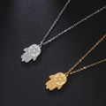 Collar con colgante de protección estrella de David y mano de Fátima judío oro