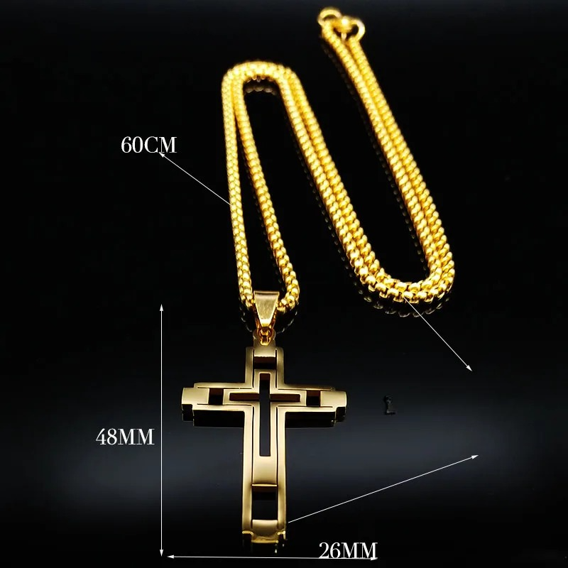 Collier avec pendentif double croix or