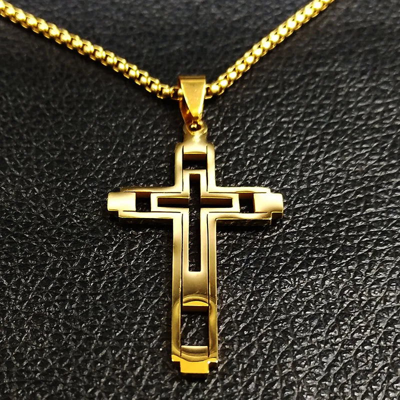 Collier avec pendentif double croix or