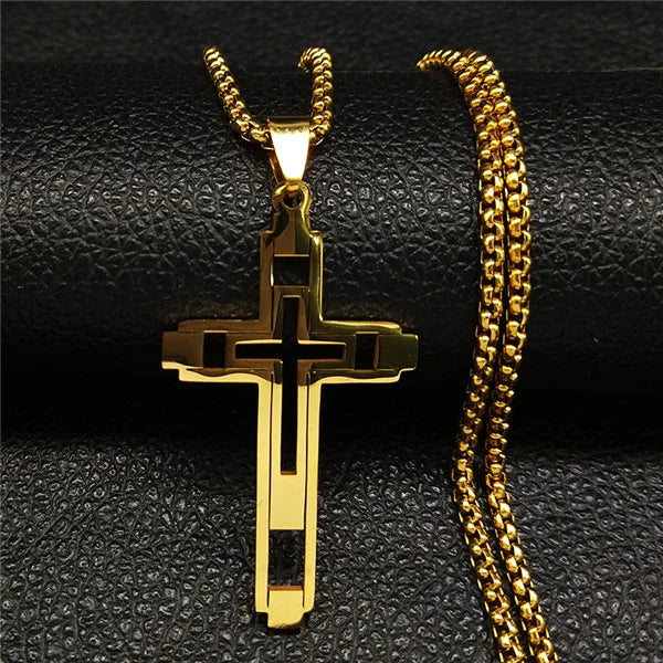 Collier avec pendentif double croix or