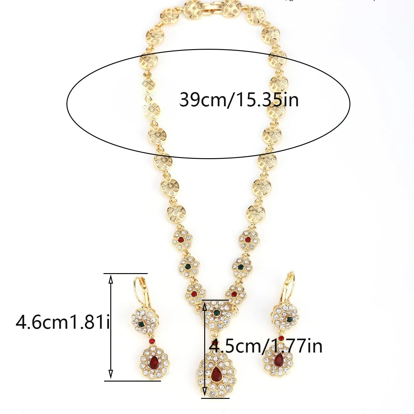 Collana con ciondolo e orecchini pendenti tradizionali per matrimonio arabo
