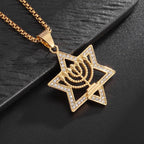 Collar con colgante de estrella de David y símbolo de la identidad judía Menorá oro