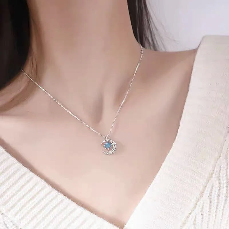 Collier avec Pendentif Etoile en Pierre de Lune et Zircon pour Femme argent