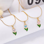Necklace with colored enamel tulip flower pendant 