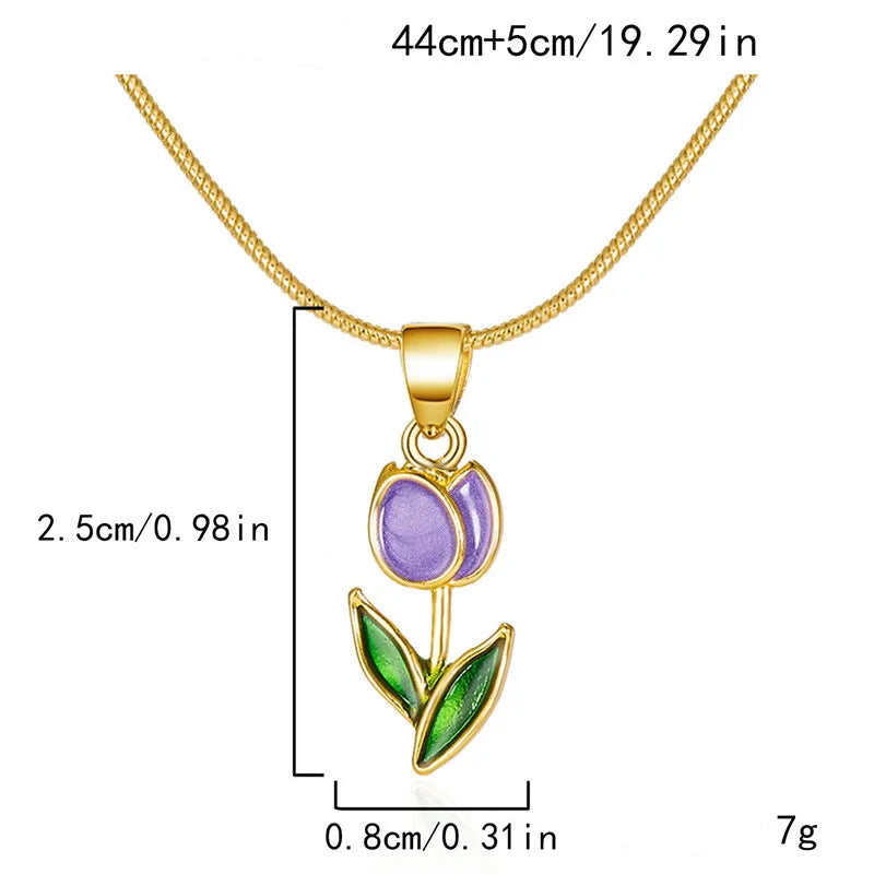 Necklace with colored enamel tulip flower pendant