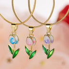 Necklace with colored enamel tulip flower pendant 