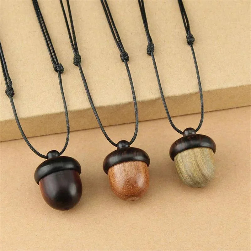 Collier avec Pendentif Gland en Bois marron