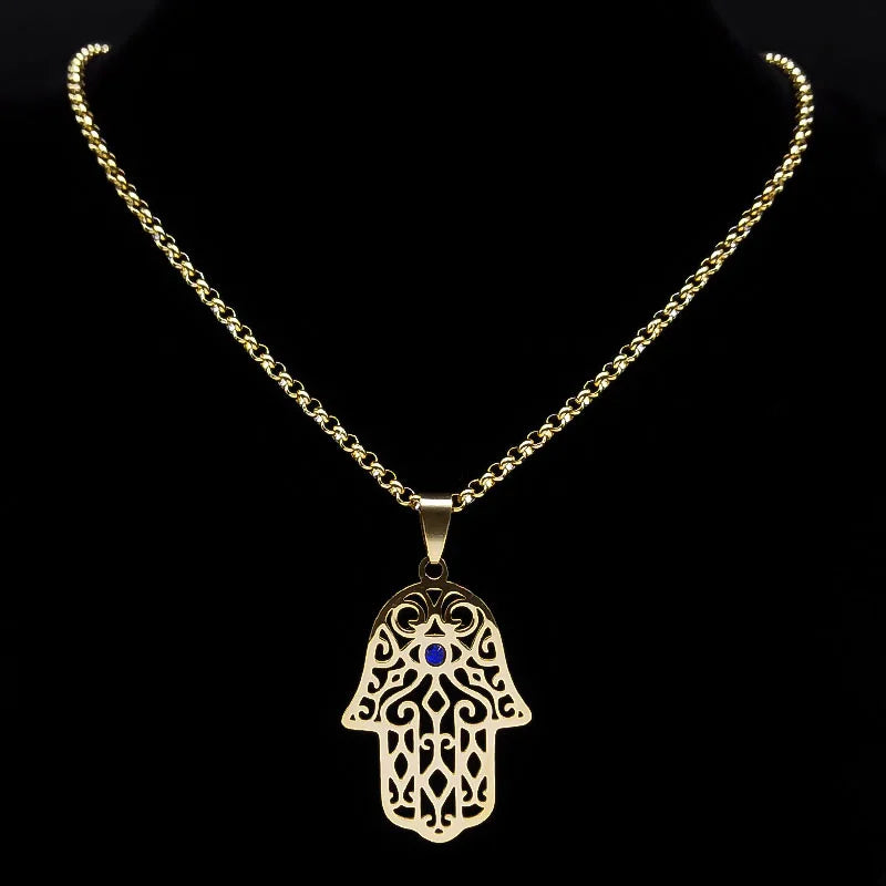 Necklace with pendant for protection against the evil <span data-glossary-id="oeil">eye</span> and Arab Muslim Fatma's hand gold