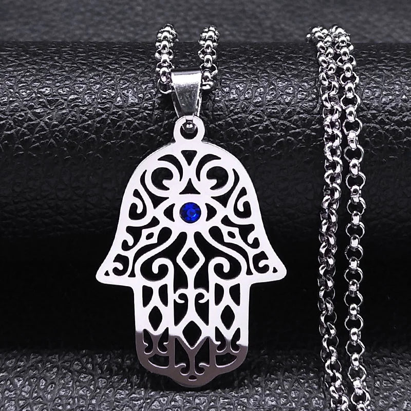 Necklace with pendant for protection against the evil <span data-glossary-id="oeil">eye</span> and Arab Muslim Fatma's hand silver
