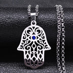 Necklace with pendant for protection against the evil <span data-glossary-id="oeil">eye</span> and Arab Muslim Fatma's hand silver
