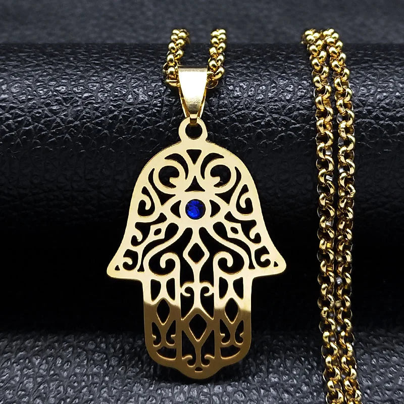 Necklace with pendant for protection against the evil <span data-glossary-id="oeil">eye</span> and Arab Muslim Fatma's hand gold