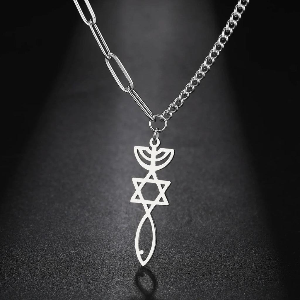 Collier avec pendentif Messianique Menorah et de l'étoile de David argent