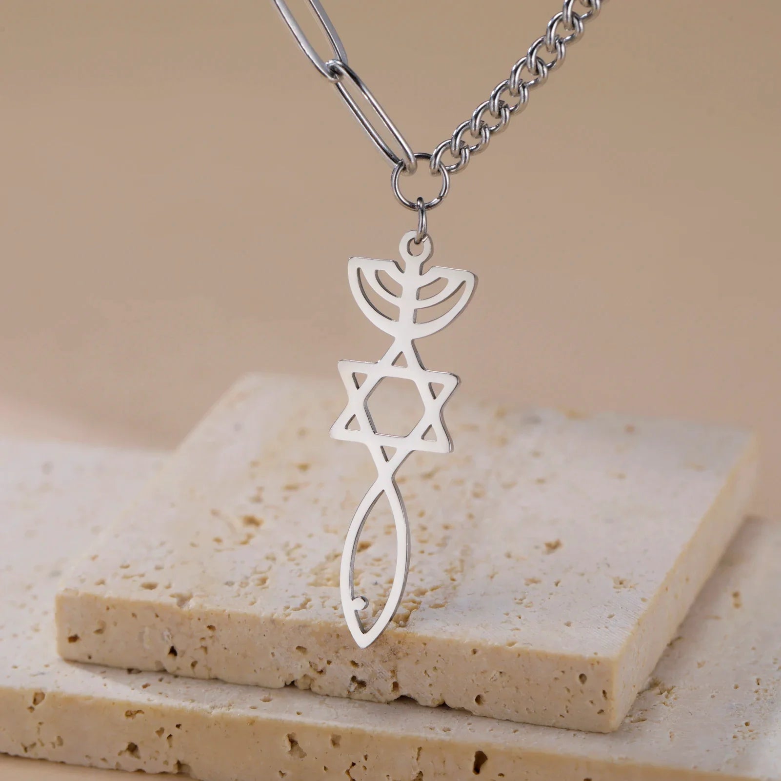 Collier avec pendentif Messianique Menorah et de l'étoile de David argent