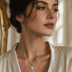 Necklace with oval moonstone pendant set with crystals