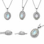 Necklace with oval moonstone pendant set with crystals