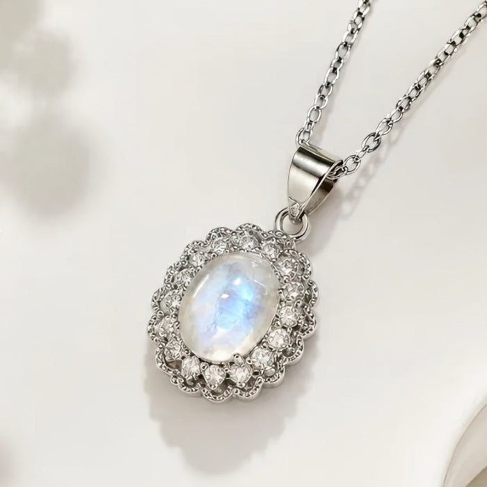 Necklace with small moonstone flower pendant 