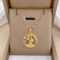 Collana con ciondolo rotondo albero della vita pavé di cristalli