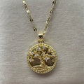 Necklace with round tree of life pendant paved with crystals