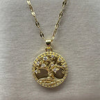 Necklace with round tree of life pendant paved with crystals
