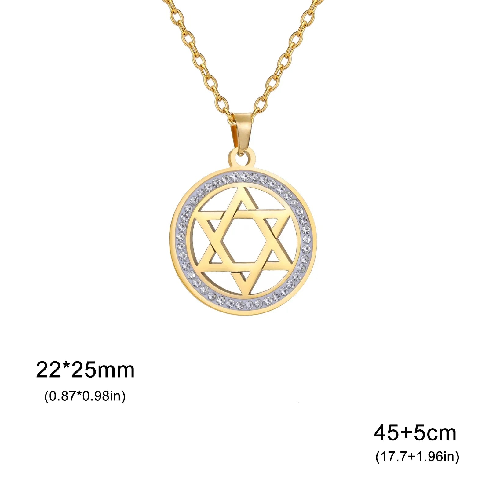 Collana con ciondolo rotondo con simbolo ebraico stella di David 