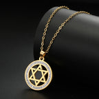 Collana con ciondolo rotondo con simbolo ebraico stella di David oro